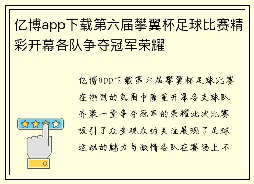 亿博app下载第六届攀翼杯足球比赛精彩开幕各队争夺冠军荣耀